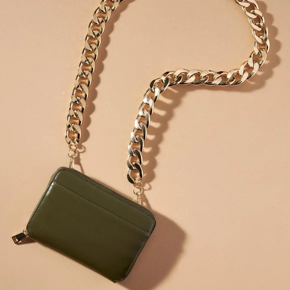NWT Anthropologie Olive Green Chain Crossbody Bag - Picture 1 of 3